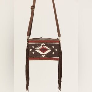 Myra Bag Brown and Red Aztec Crossbody with Fringe